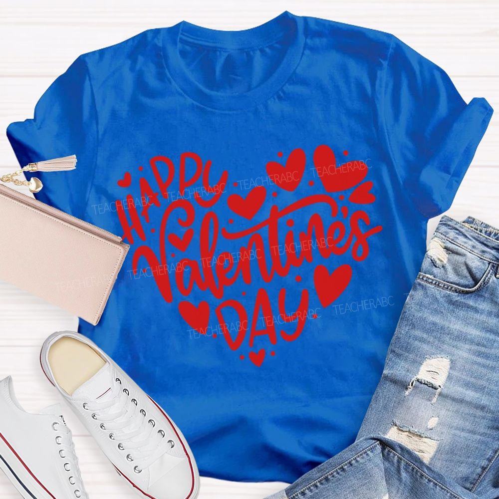 Happy Valentine'S Day Teacher And Hearts T-shirt