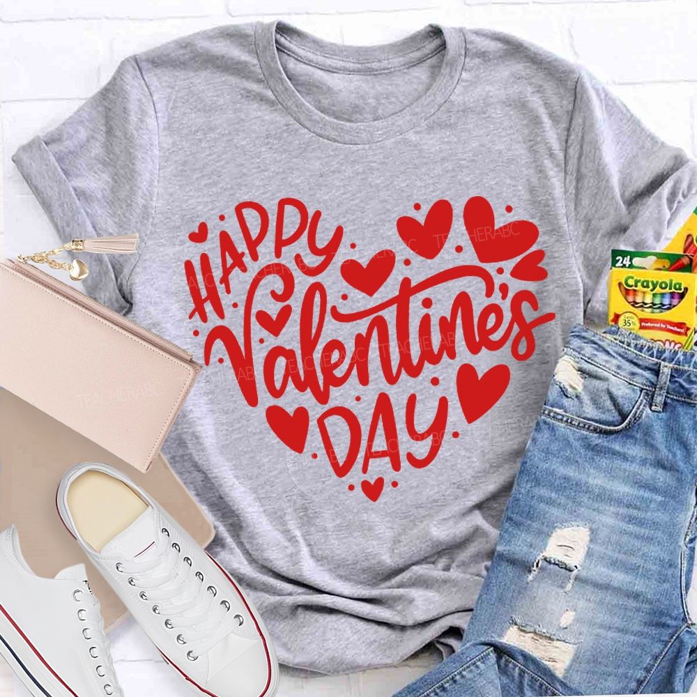 Happy Valentine'S Day Teacher And Hearts T-shirt