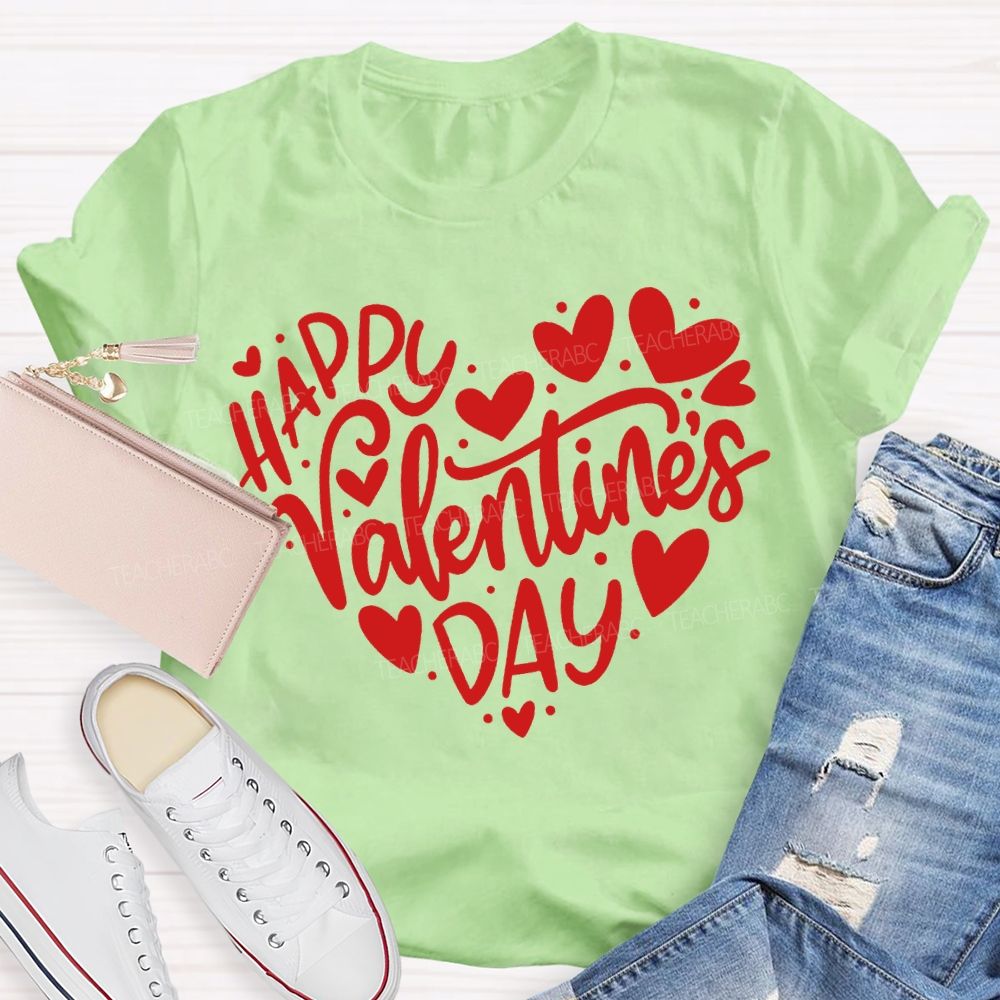 Happy Valentine'S Day Teacher And Hearts T-shirt
