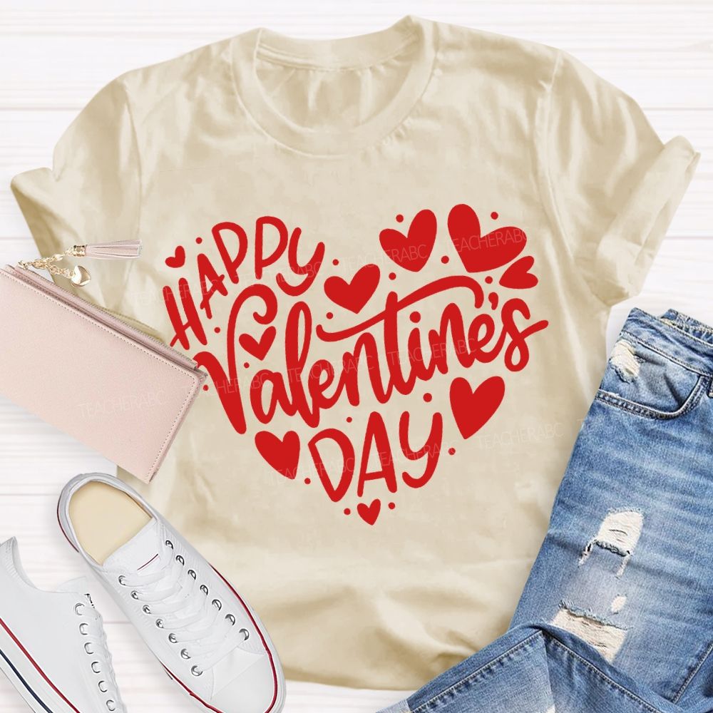 Happy Valentine'S Day Teacher And Hearts T-shirt