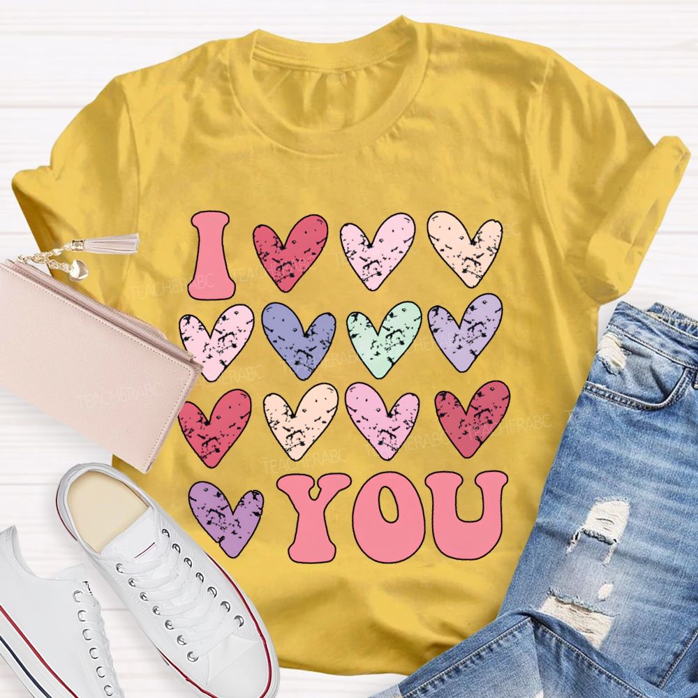 I Love You Colorful Hearts Print T-shirt