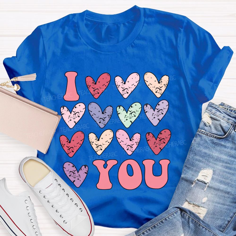 I Love You Colorful Hearts Print T-shirt