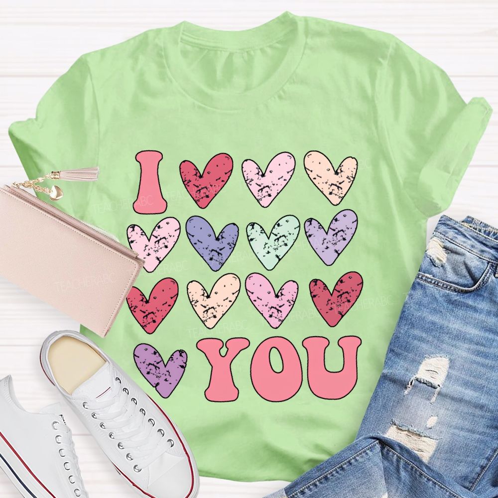 I Love You Colorful Hearts Print T-shirt