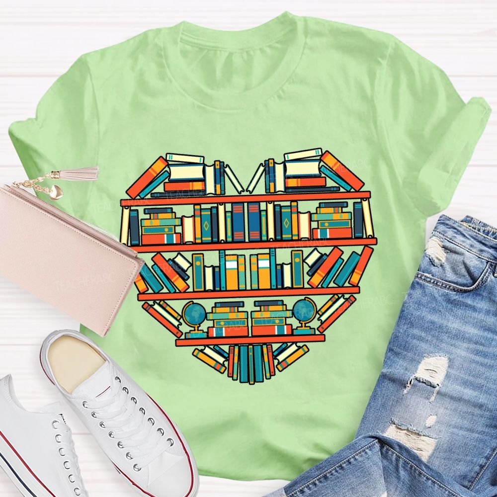 Peach Heart Books Fall In Love With Reading T-shirt