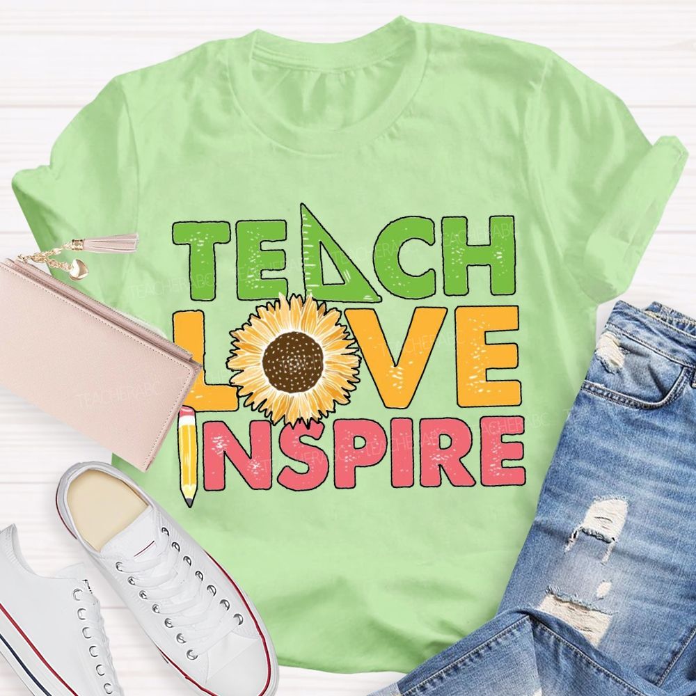 Teach Love Inspire Sunflower And Pencil T-shirt