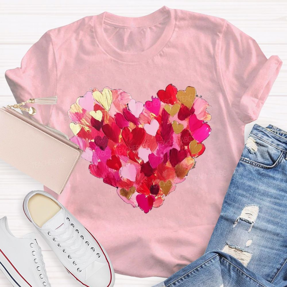 Colorful Petal Heart Print Valentine'S Day T-shirt