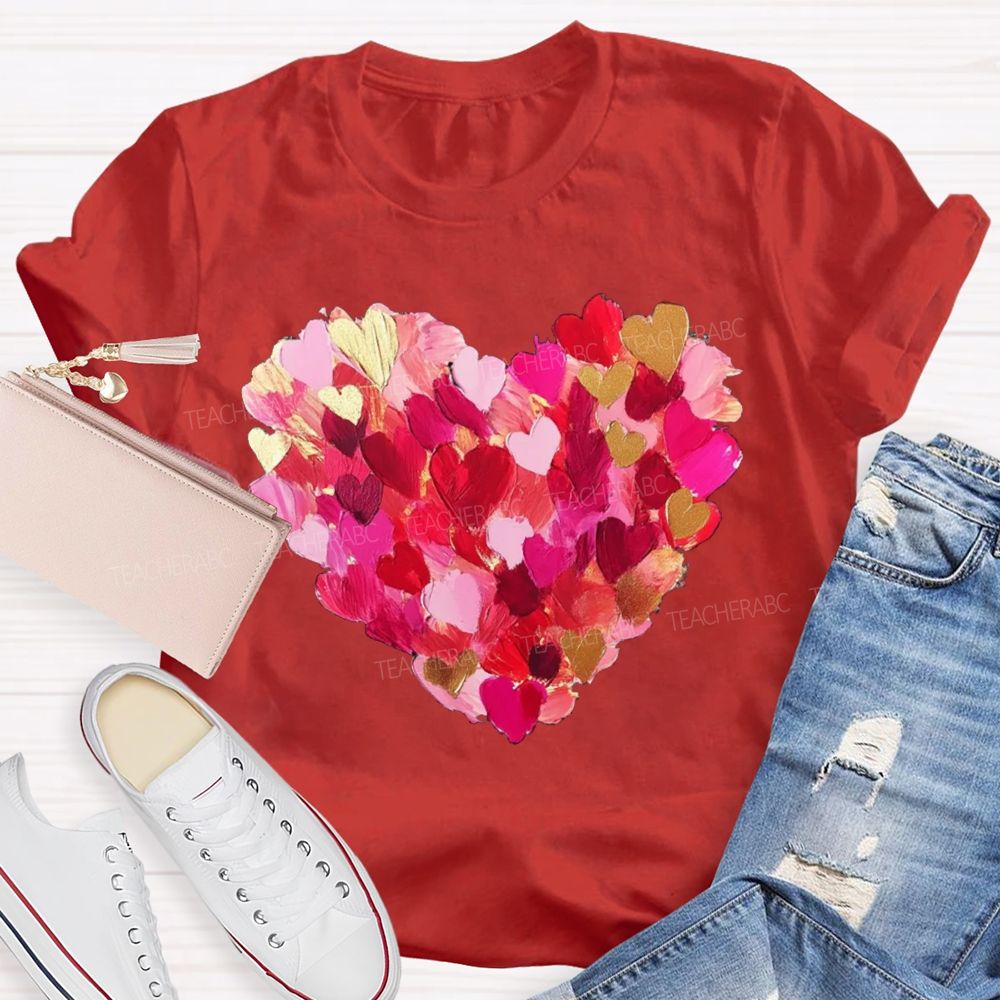 Colorful Petal Heart Print Valentine'S Day T-shirt