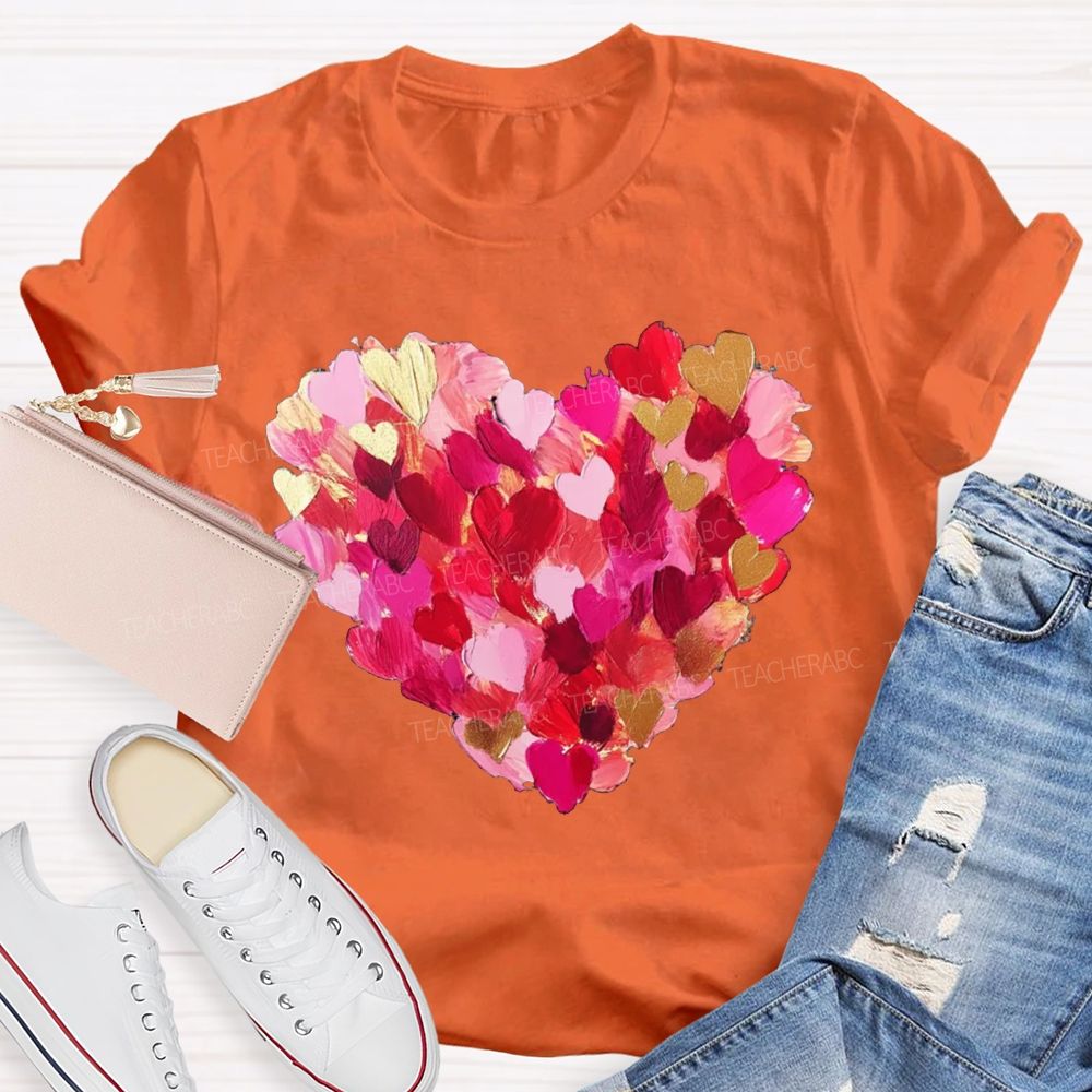 Colorful Petal Heart Print Valentine'S Day T-shirt