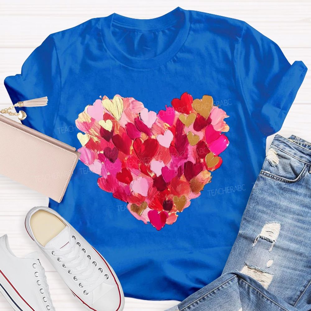 Colorful Petal Heart Print Valentine'S Day T-shirt