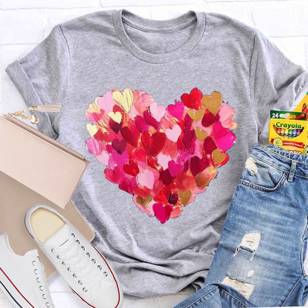 Colorful Petal Heart Print Valentine'S Day T-shirt