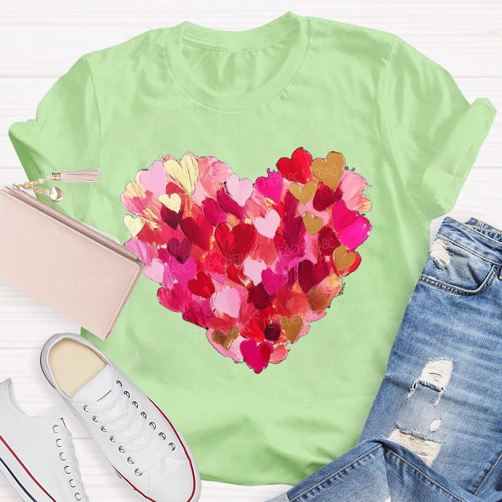 Colorful Petal Heart Print Valentine'S Day T-shirt