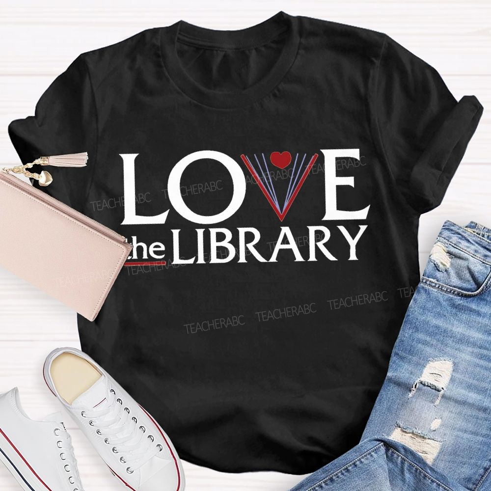 Love The Library With Peach Heart T-shirt