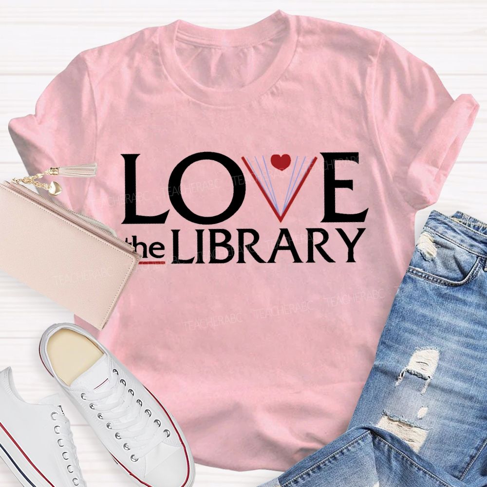 Love The Library With Peach Heart T-shirt