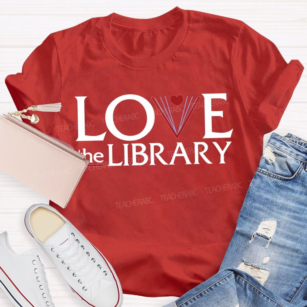 Love The Library With Peach Heart T-shirt