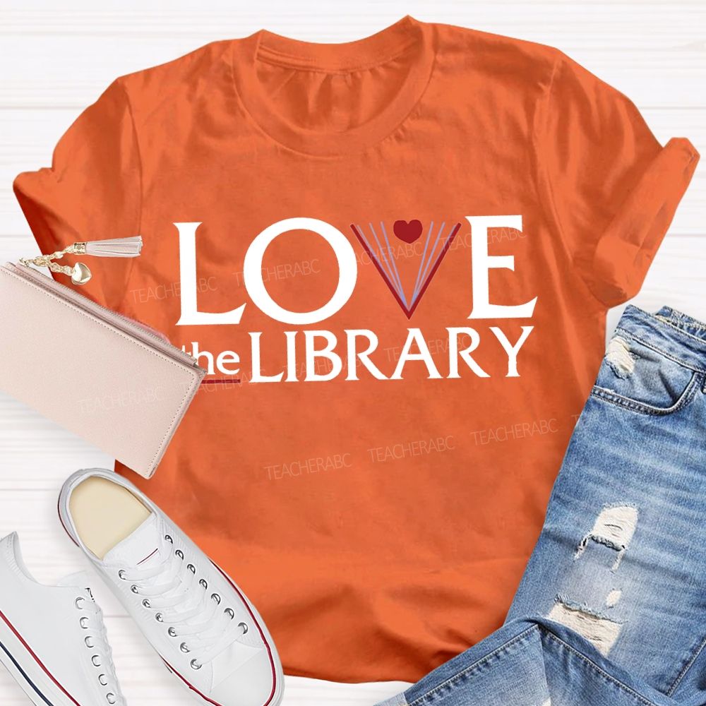 Love The Library With Peach Heart T-shirt