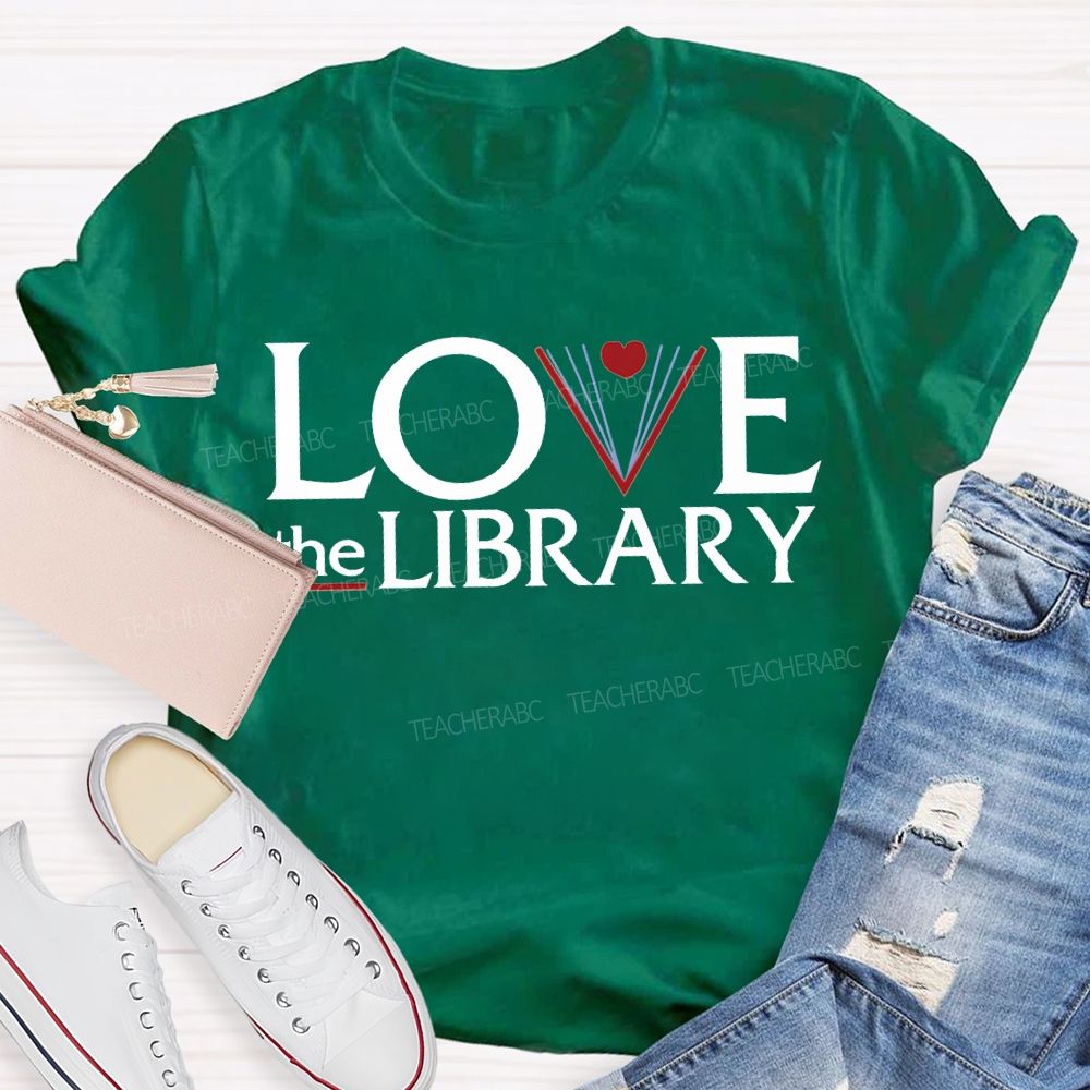 Love The Library With Peach Heart T-shirt