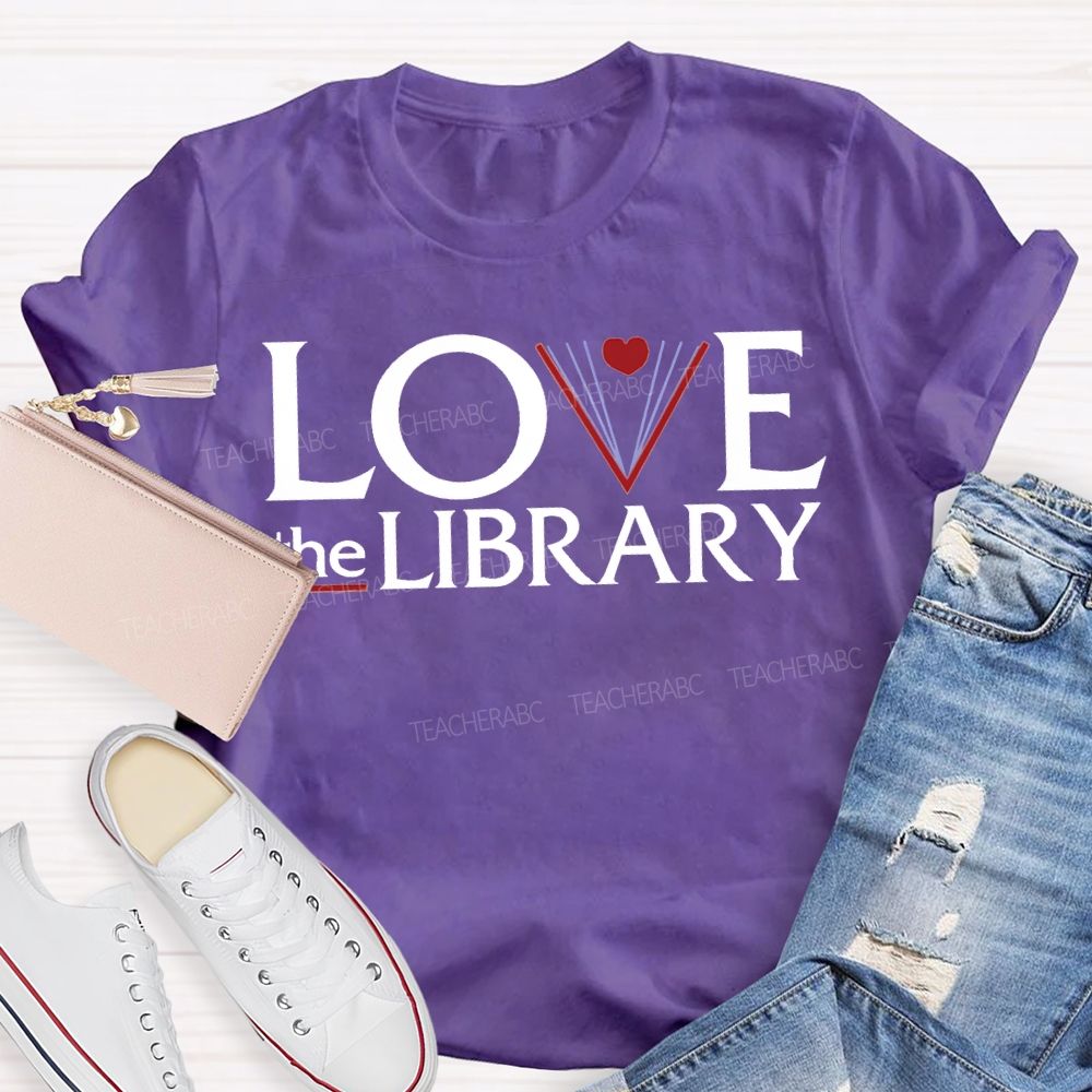 Love The Library With Peach Heart T-shirt