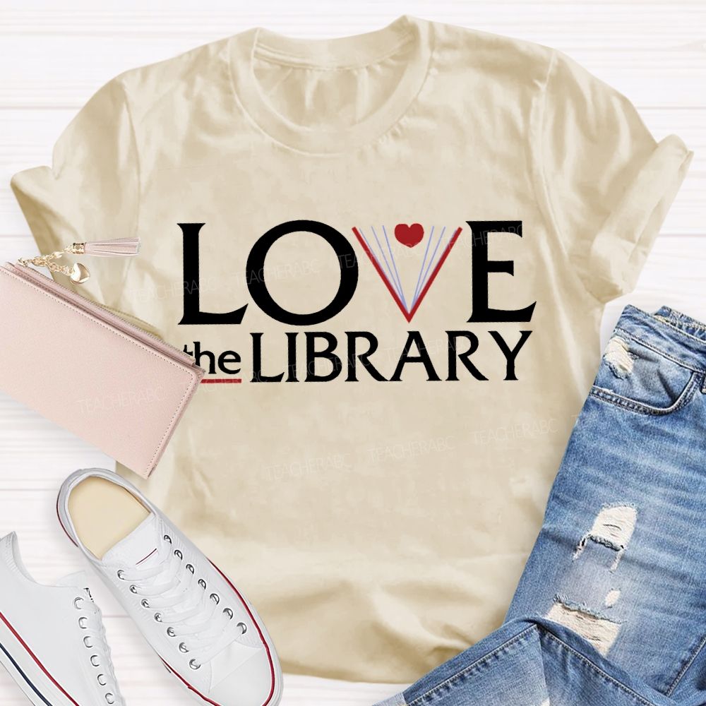 Love The Library With Peach Heart T-shirt