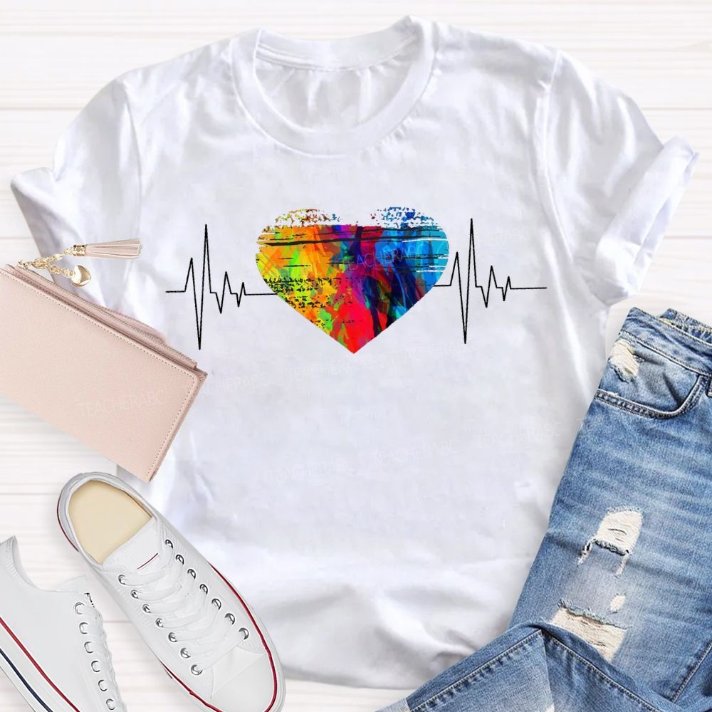 Colorful Tie-Dye Heart Print Special Education T-shirt