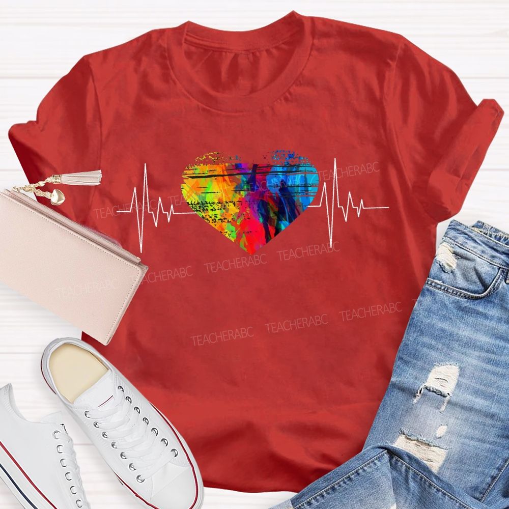 Colorful Tie-Dye Heart Print Special Education T-shirt