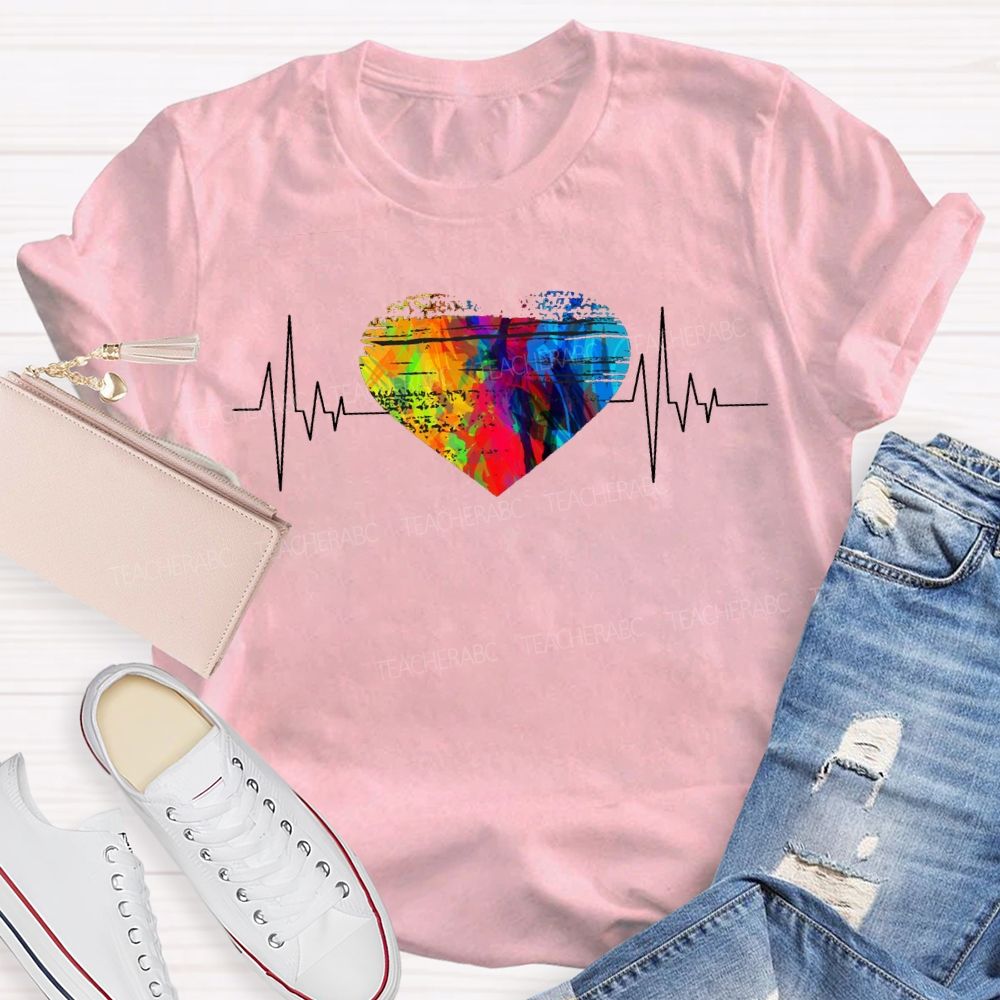 Colorful Tie-Dye Heart Print Special Education T-shirt