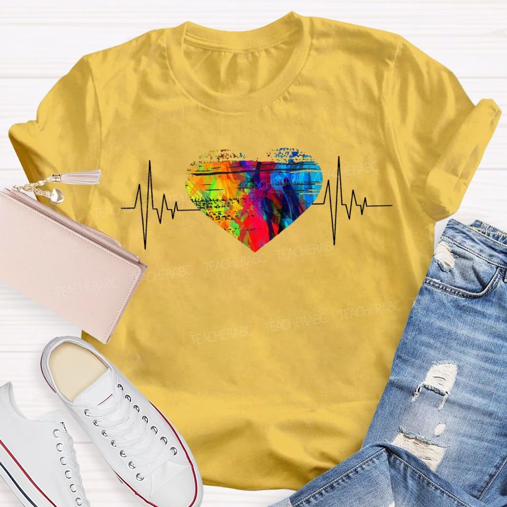 Colorful Tie-Dye Heart Print Special Education T-shirt