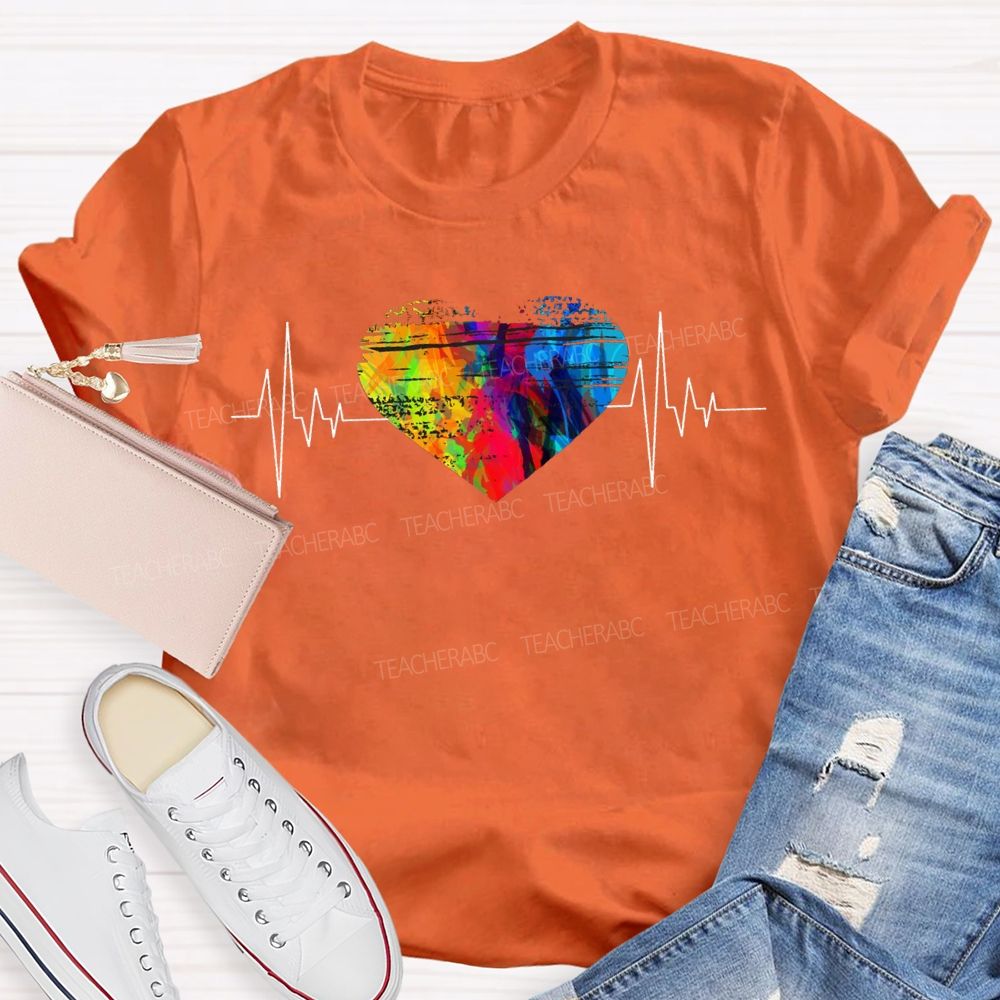 Colorful Tie-Dye Heart Print Special Education T-shirt