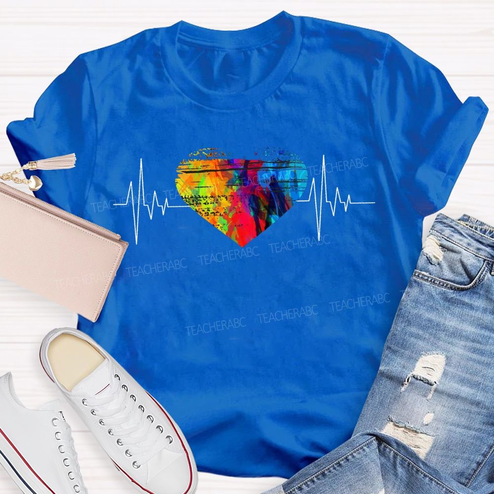Colorful Tie-Dye Heart Print Special Education T-shirt