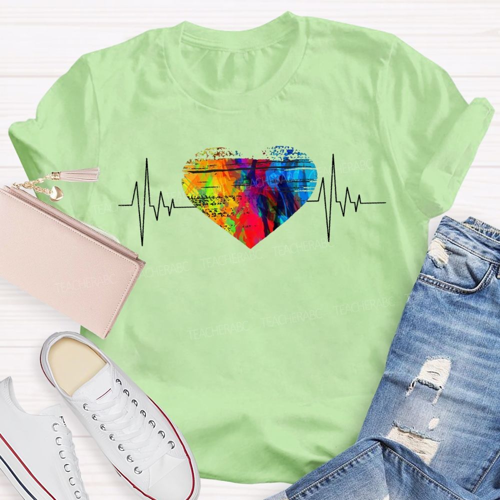 Colorful Tie-Dye Heart Print Special Education T-shirt