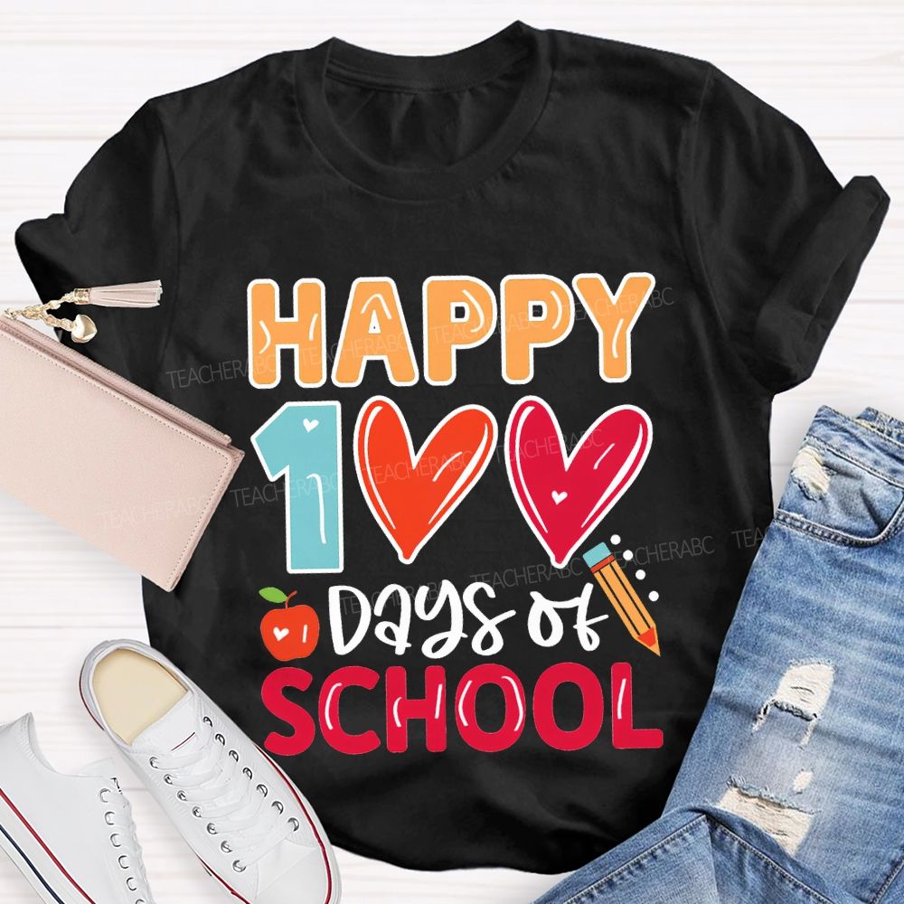 Happy 100 Days Of School Colorful Hearts T-shirt