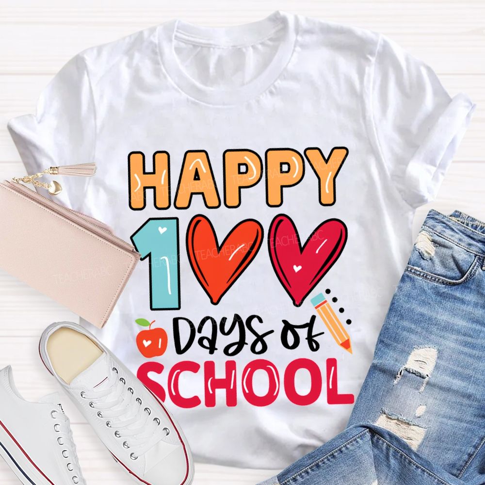 Happy 100 Days Of School Colorful Hearts T-shirt