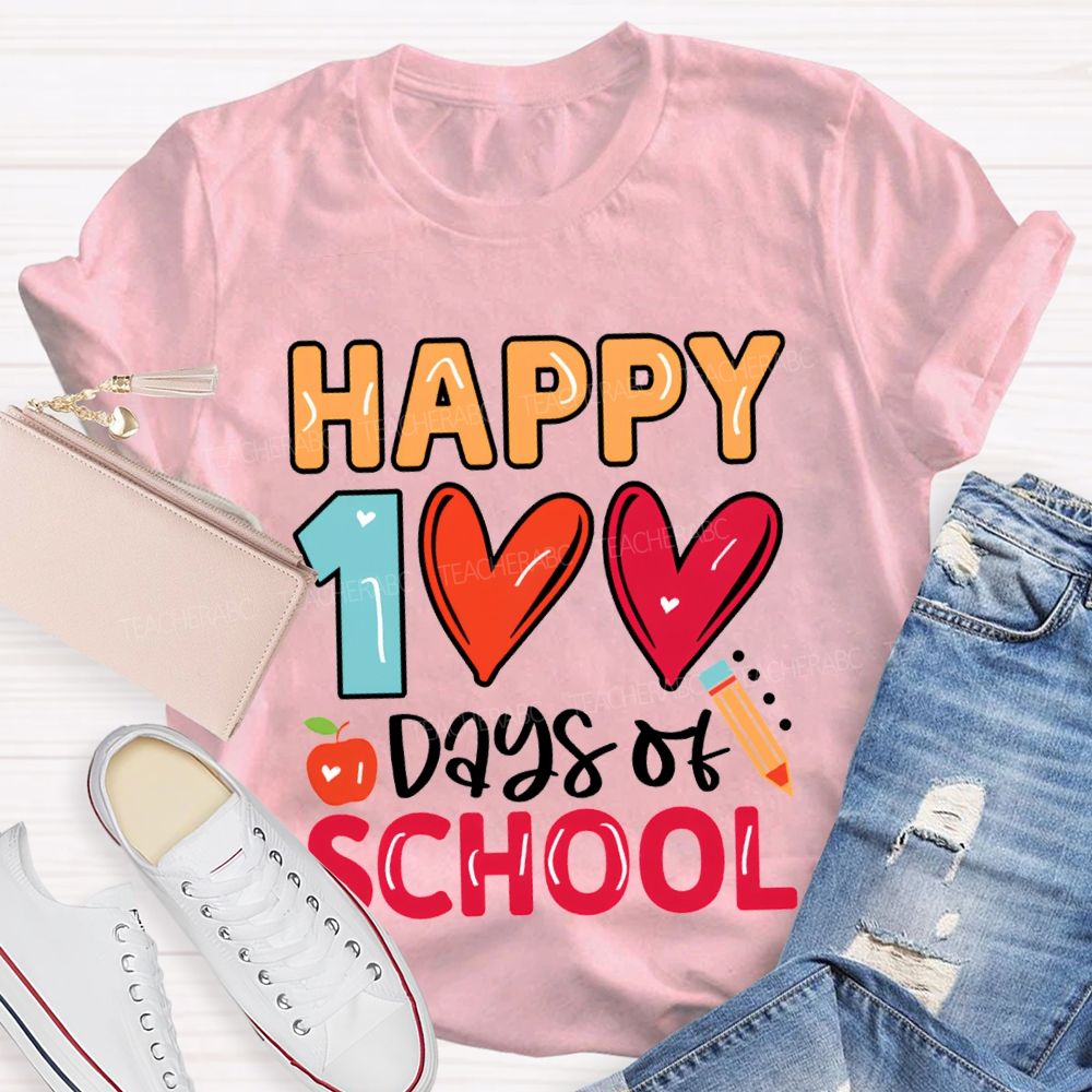Happy 100 Days Of School Colorful Hearts T-shirt