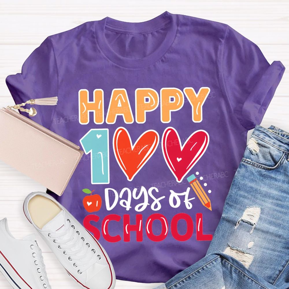 Happy 100 Days Of School Colorful Hearts T-shirt