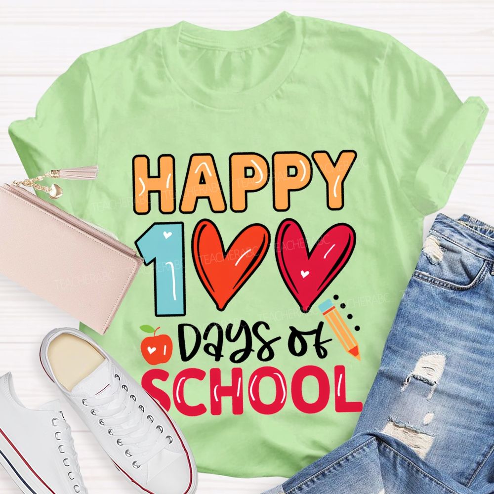 Happy 100 Days Of School Colorful Hearts T-shirt