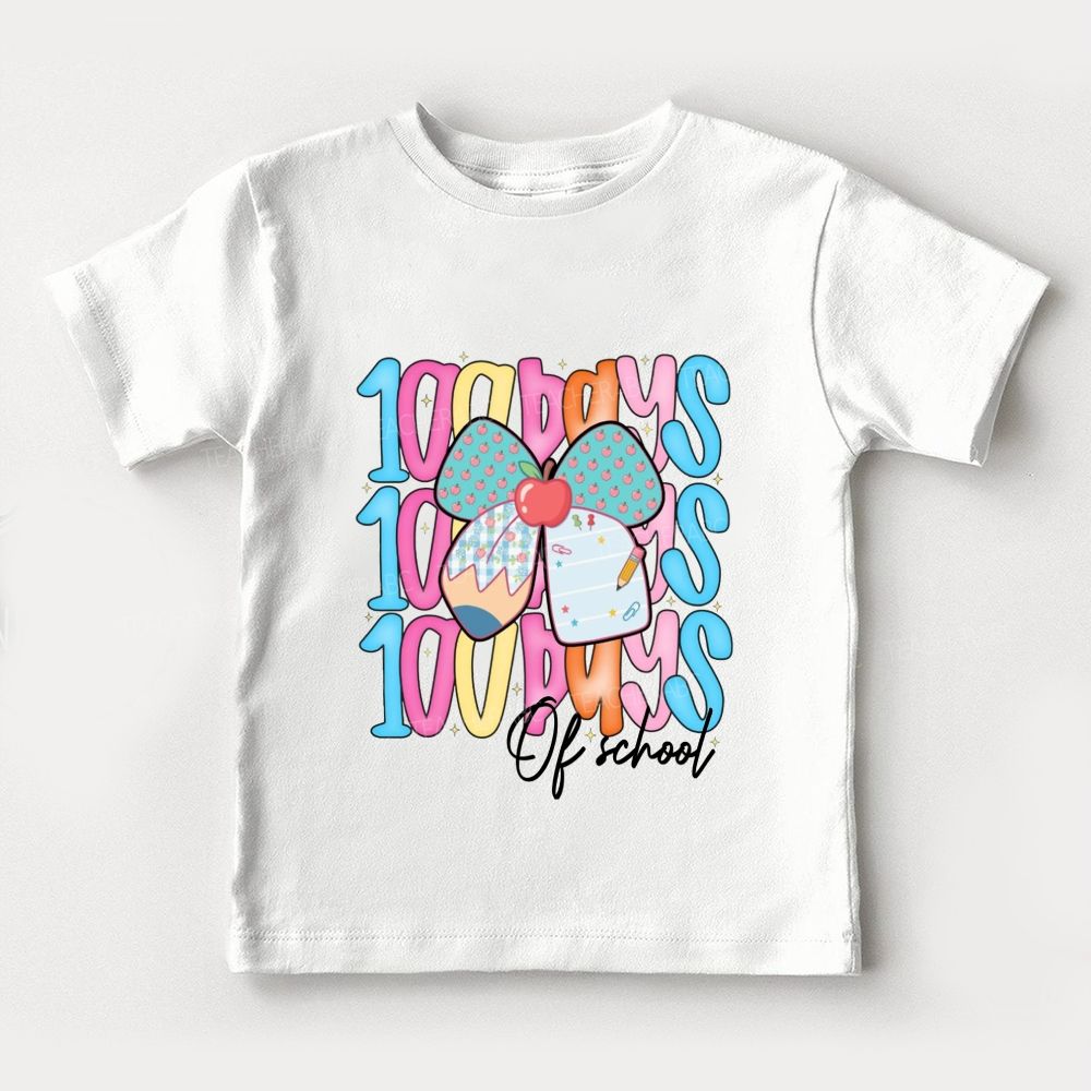 100 Days Of School Bows And Colorful Lettering Toddler T-shirts