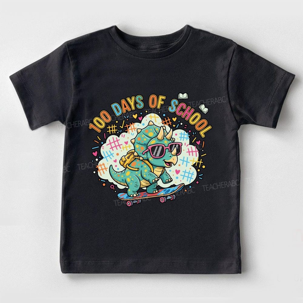 100 Days Of School Dinosaur And Colorful Font Prints Toddler T-shirts