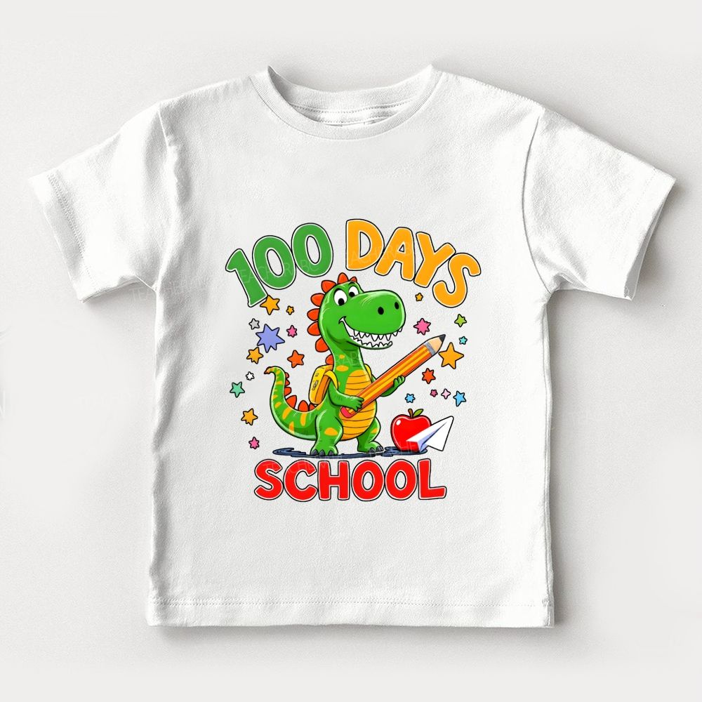 100 Days Of School Dinosaur And Colorful Font Prints Toddler T-shirts