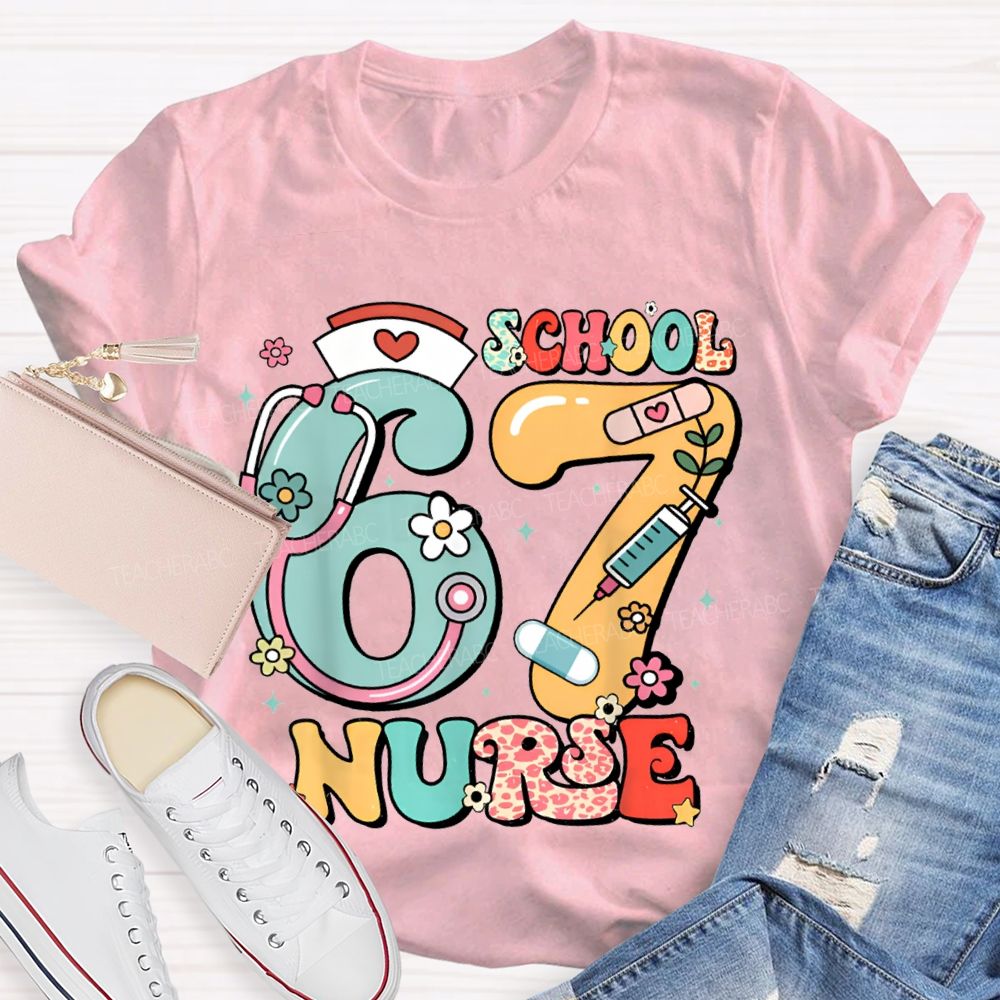 67 School Nurse Stethoscope And Floral Print T-shirt