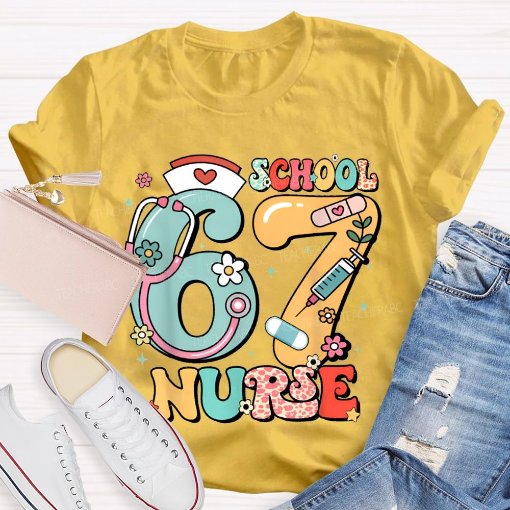 67 School Nurse Stethoscope And Floral Print T-shirt