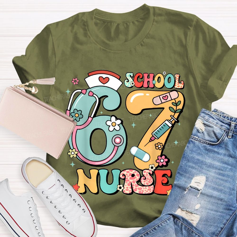67 School Nurse Stethoscope And Floral Print T-shirt