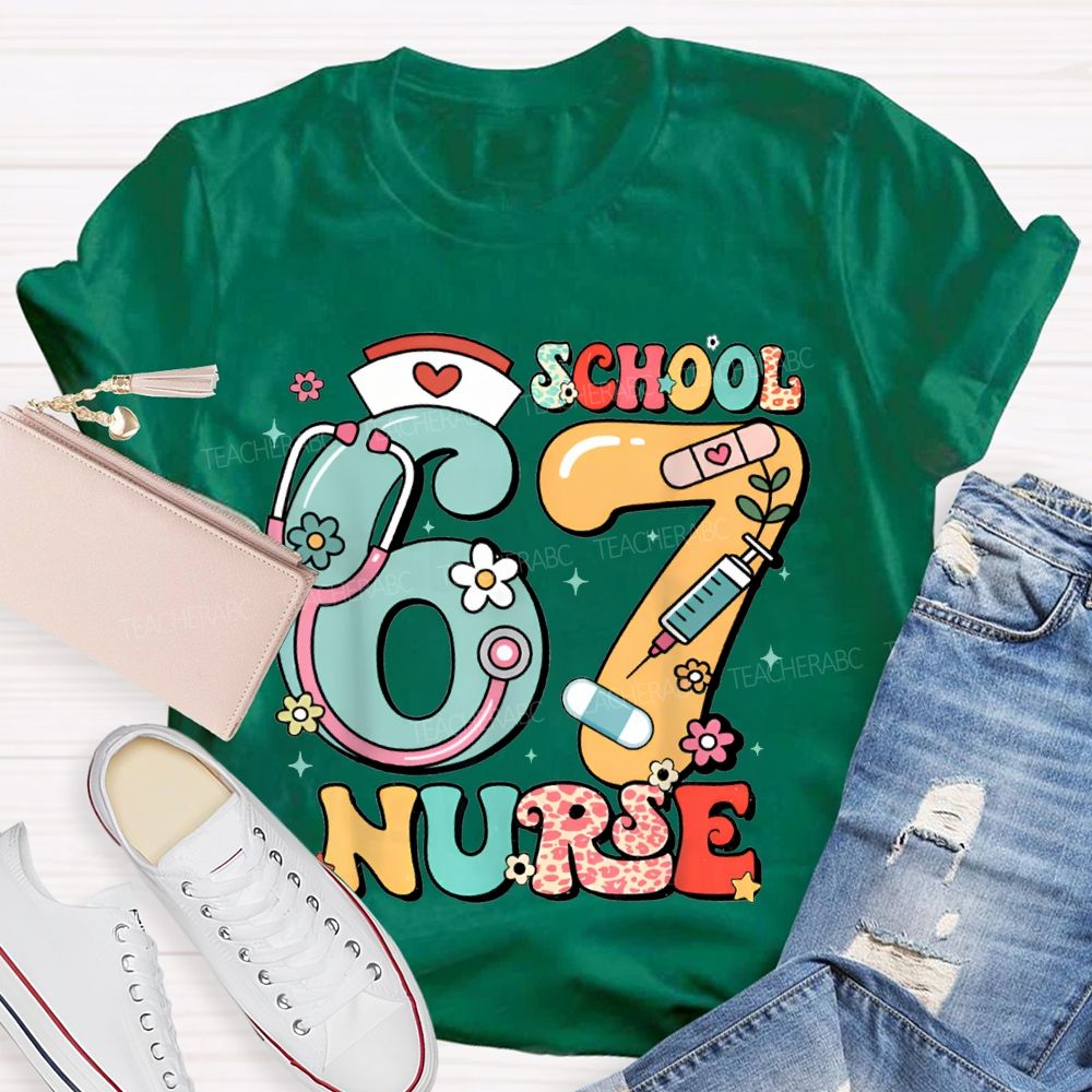 67 School Nurse Stethoscope And Floral Print T-shirt