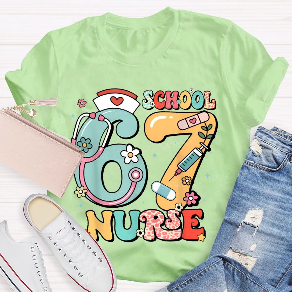 67 School Nurse Stethoscope And Floral Print T-shirt