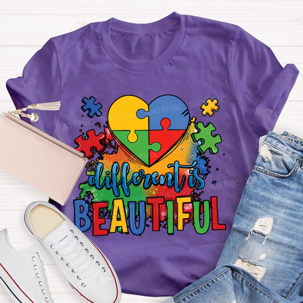 Different Is Beautiful Colorful Lettering Printing T-shirt