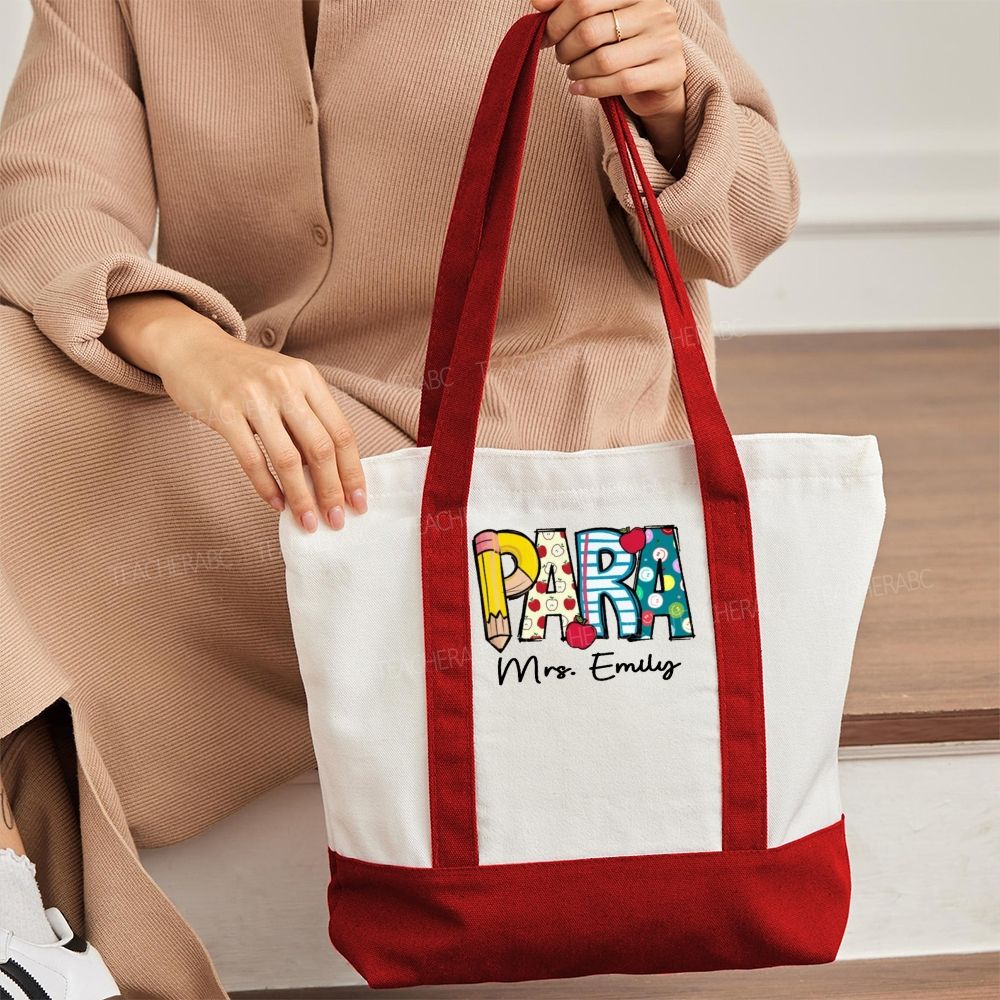 Personalized Para Teacher Name Daily Color-Blocked Canvas Bag