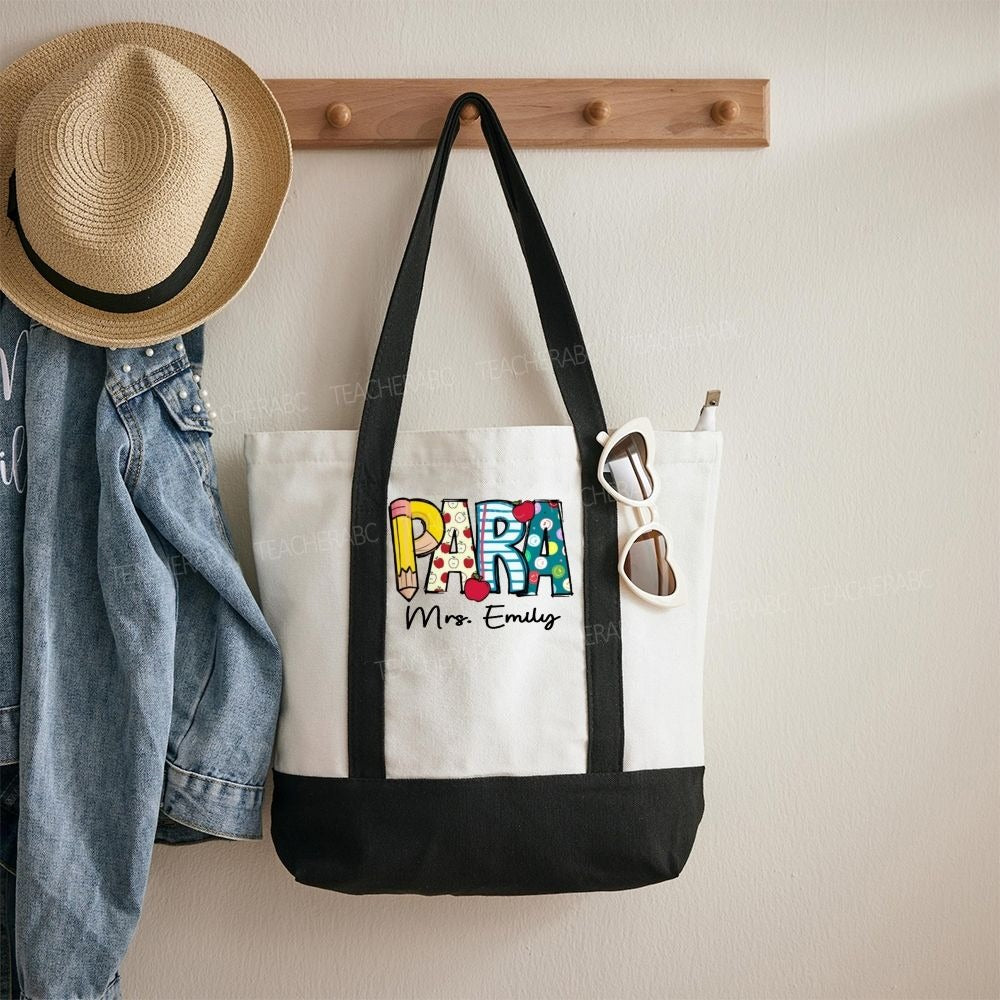 Personalized Para Teacher Name Daily Color-Blocked Canvas Bag