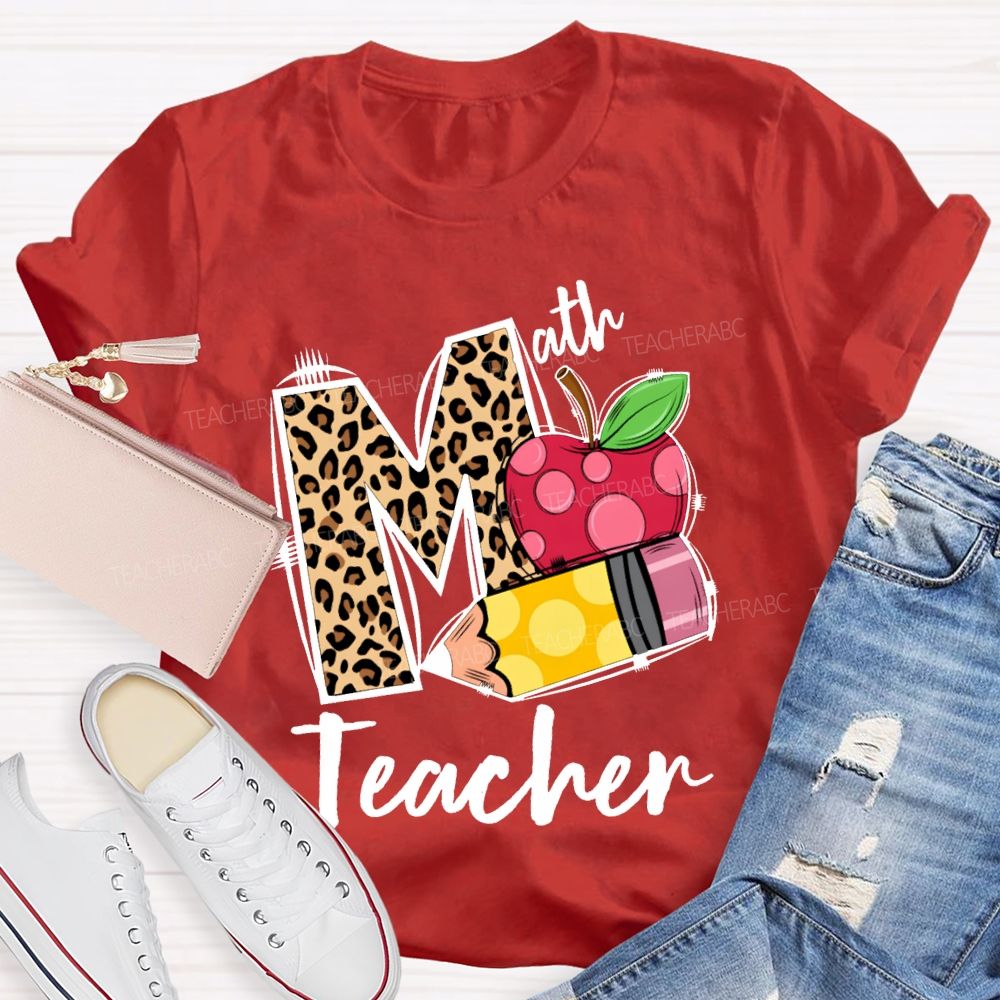 Math Teacher Leopard Print Font And Apple Pencil T-shirt