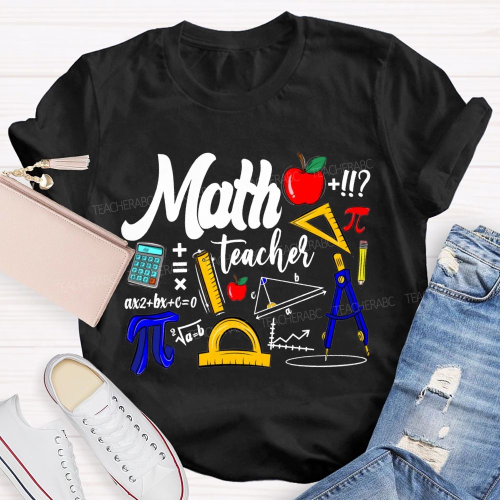 Math Teacher Apple Ruler And Compass T-shirt