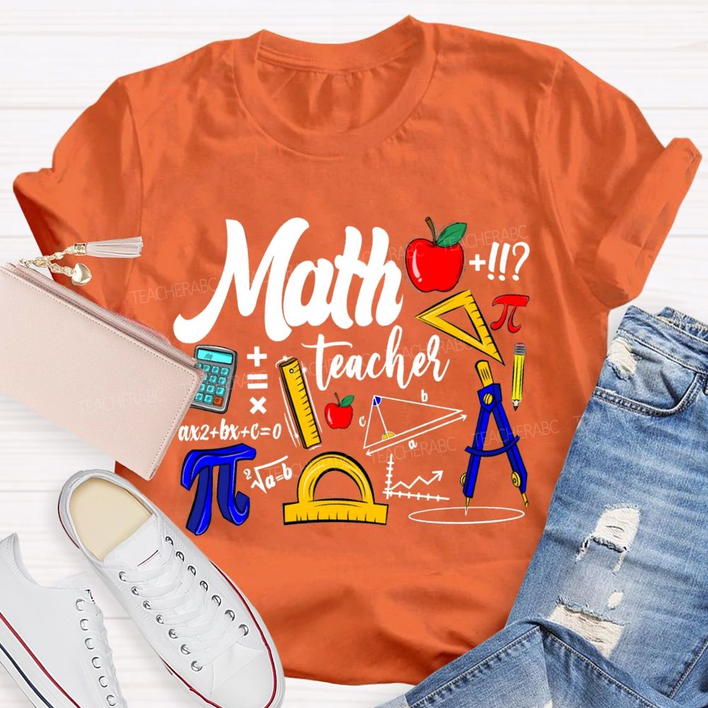 Math Teacher Apple Ruler And Compass T-shirt