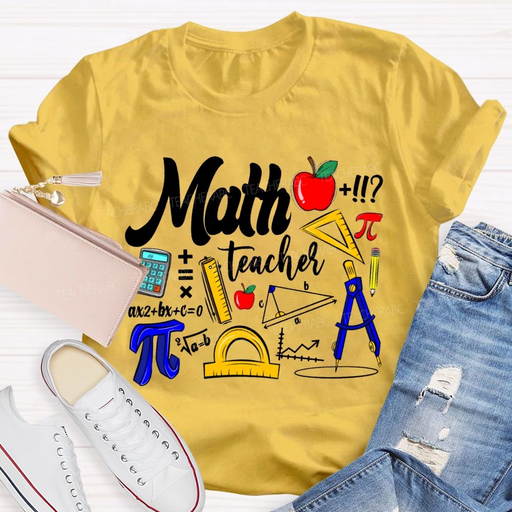 Math Teacher Apple Ruler And Compass T-shirt