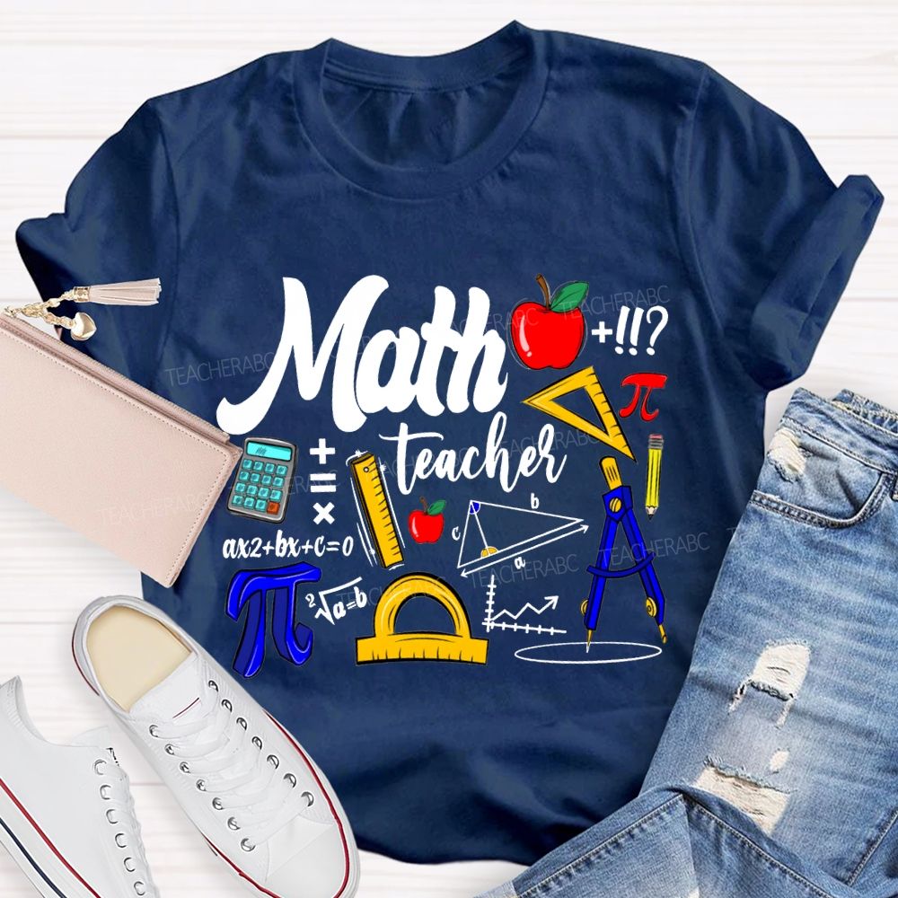 Math Teacher Apple Ruler And Compass T-shirt